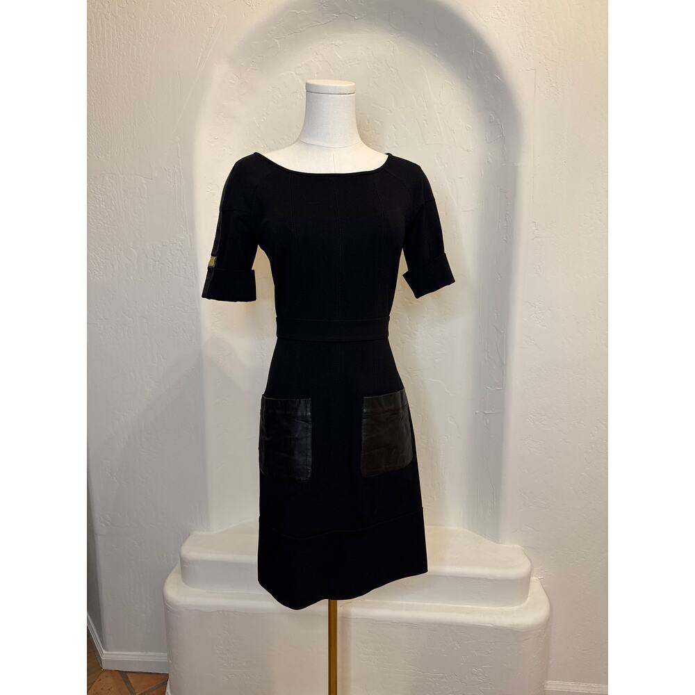 Cynthia Steffe Black Dress with Faux Leather Accents – Size 2